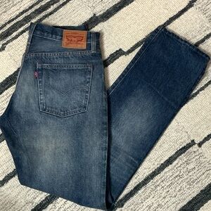 Levi's Dark Blue Straight 501 Distressed Jeans